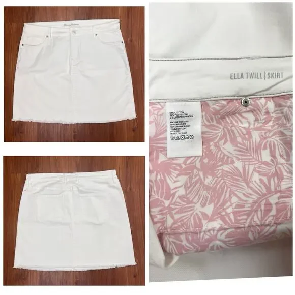 Tommy Bahama White Denim Skirt Raw Hem Stretch Casual Summer Size 14 - Picture 7 of 10